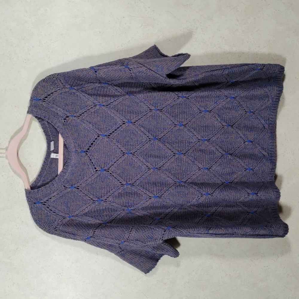 5181 Moth taupe & royal blue mostly cotton diamond knit sweater M/L